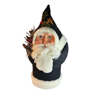 Blue Primitive Paper Mache Santa Face 23" Figure Rustic Folksy